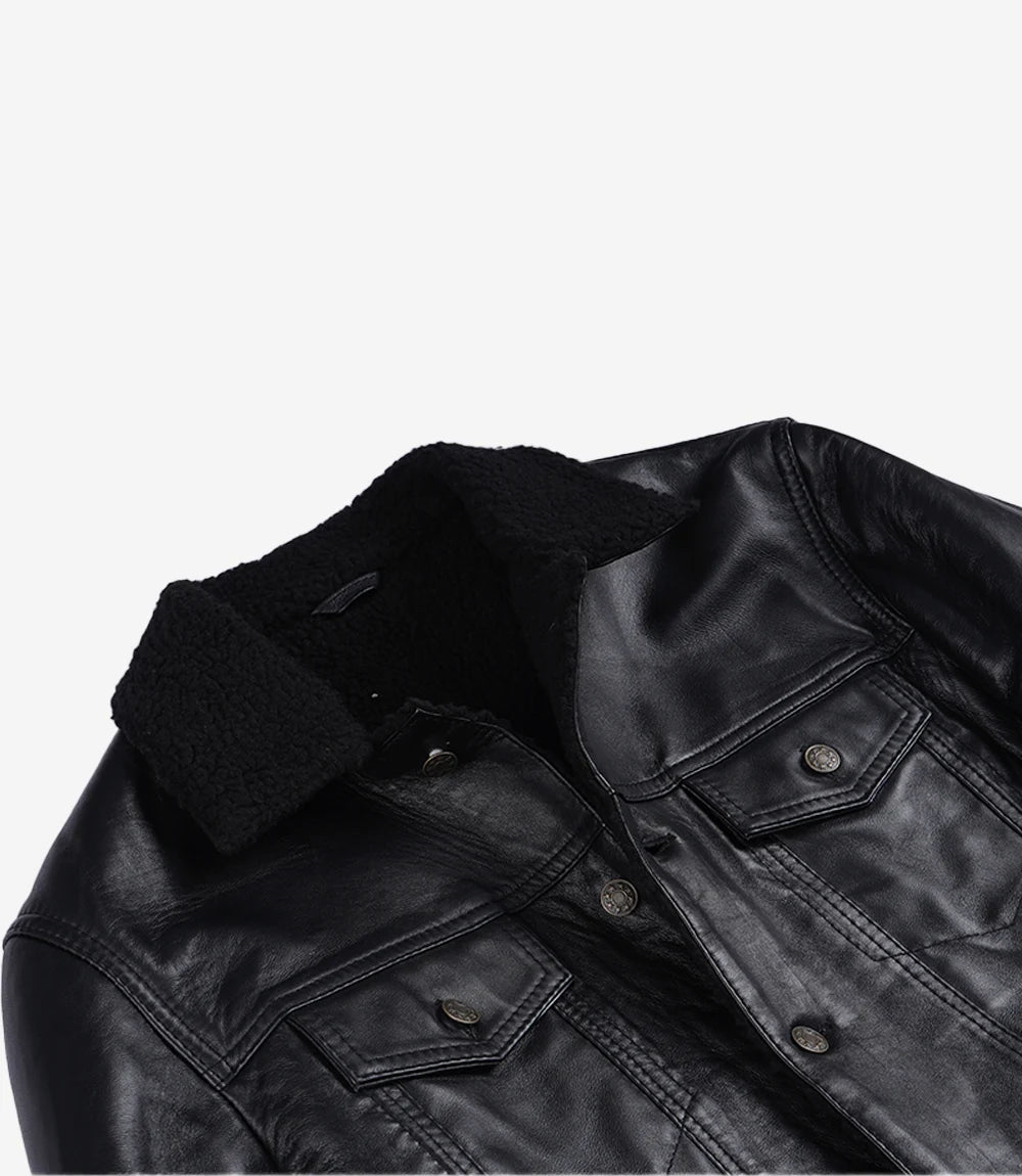 Men's Black Real Lambskin Leather Trucker Jacket – Sherpa Lined