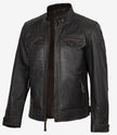 Veste style motard en cuir marron vieilli pour homme - Épaules matelassées