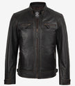 Veste style motard en cuir marron vieilli pour homme - Épaules matelassées