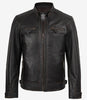 Veste style motard en cuir marron vieilli pour homme - Épaules matelassées