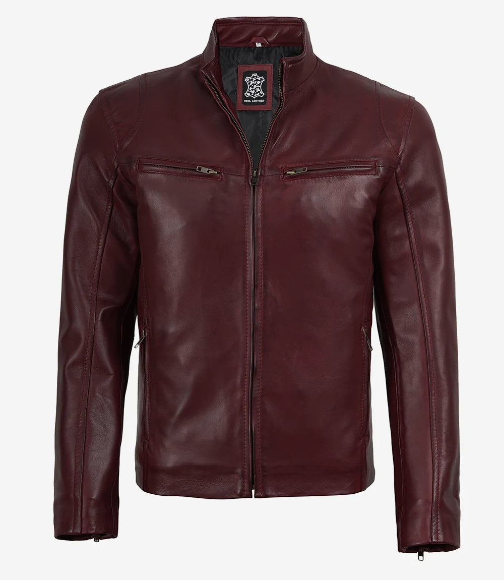 Veste en cuir noir style motard pour homme