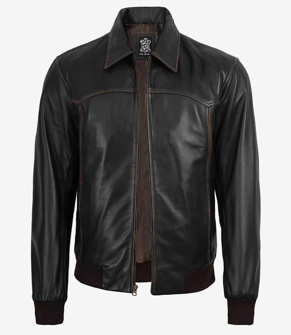 Veste en cuir noir style motard pour homme