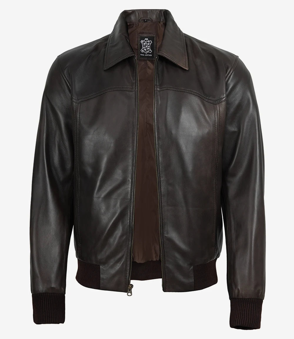 Veste en cuir noir style motard pour homme