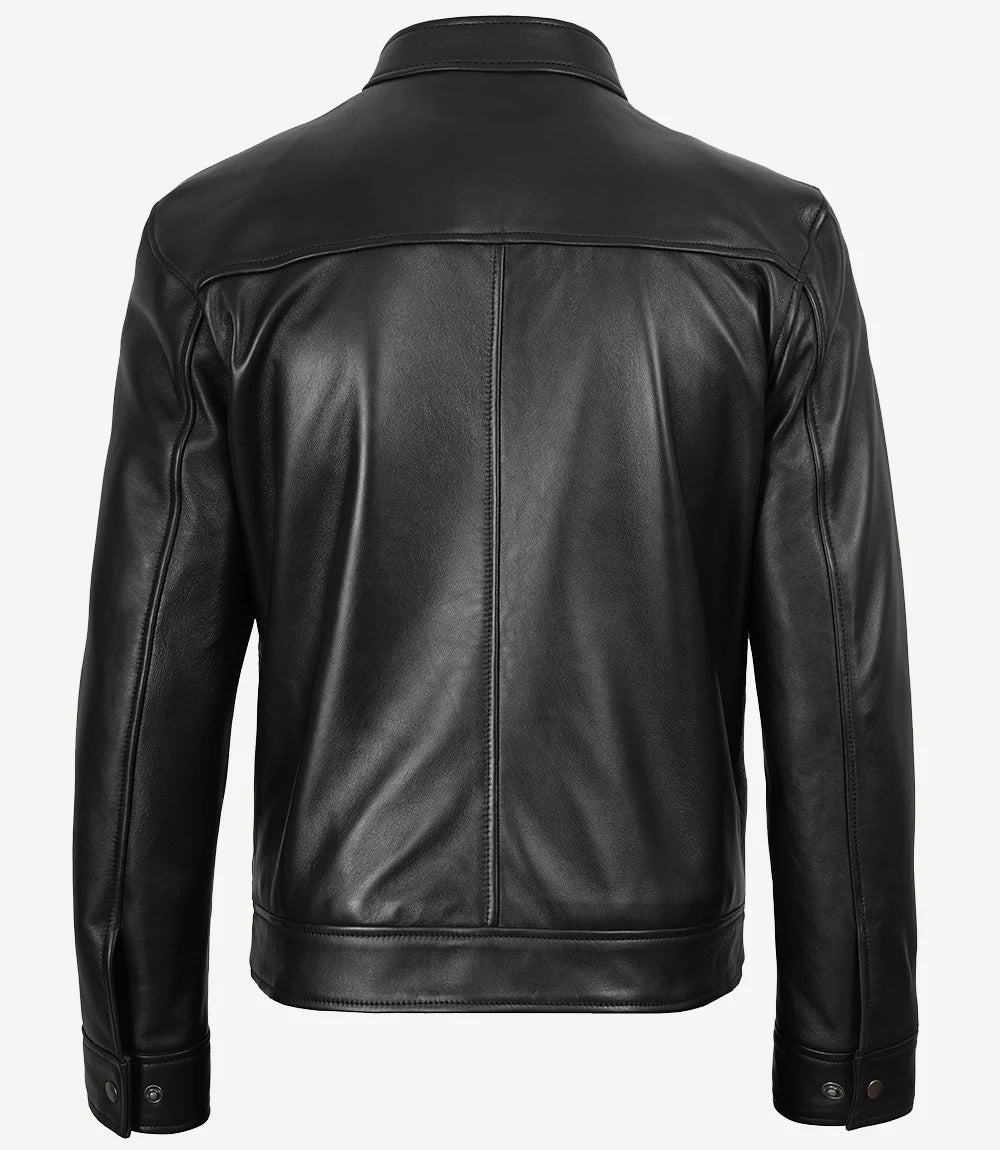 Veste en cuir style motard noir Owen pour homme