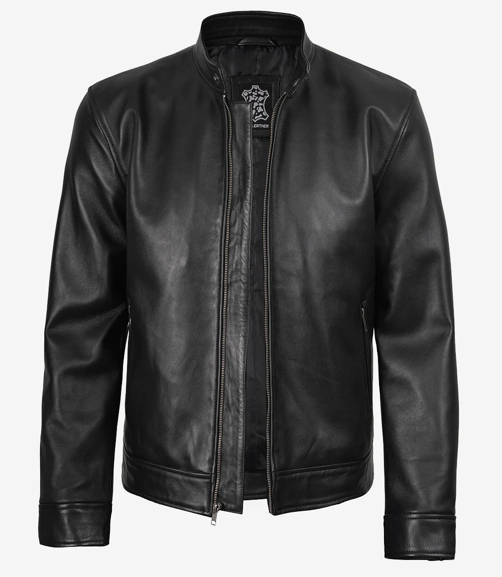 Veste en cuir style motard noir Owen pour homme