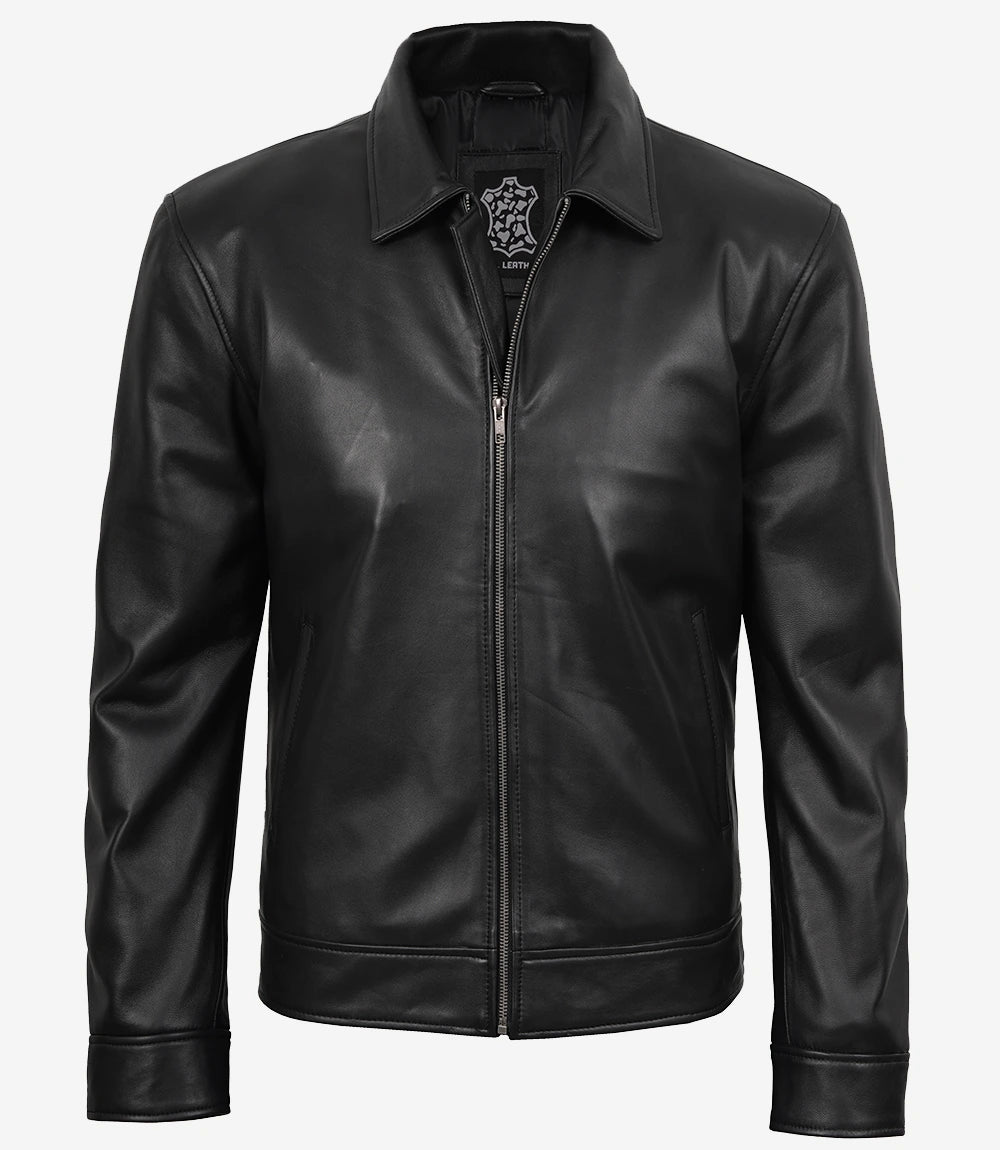MINIMALISTE : Veste Harrington en cuir noir Tony pour homme