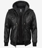 Veste en cuir noir pour homme avec capuche amovible grise