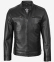 Veste style motard en cuir d'agneau noir pour homme