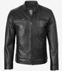 Veste style motard en cuir d'agneau noir pour homme