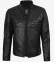 Veste de motard noire en cuir d'agneau véritable pour homme 