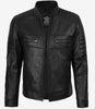Veste de motard noire en cuir d'agneau véritable pour homme 
