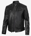 Veste de motard noire en cuir véritable pour homme