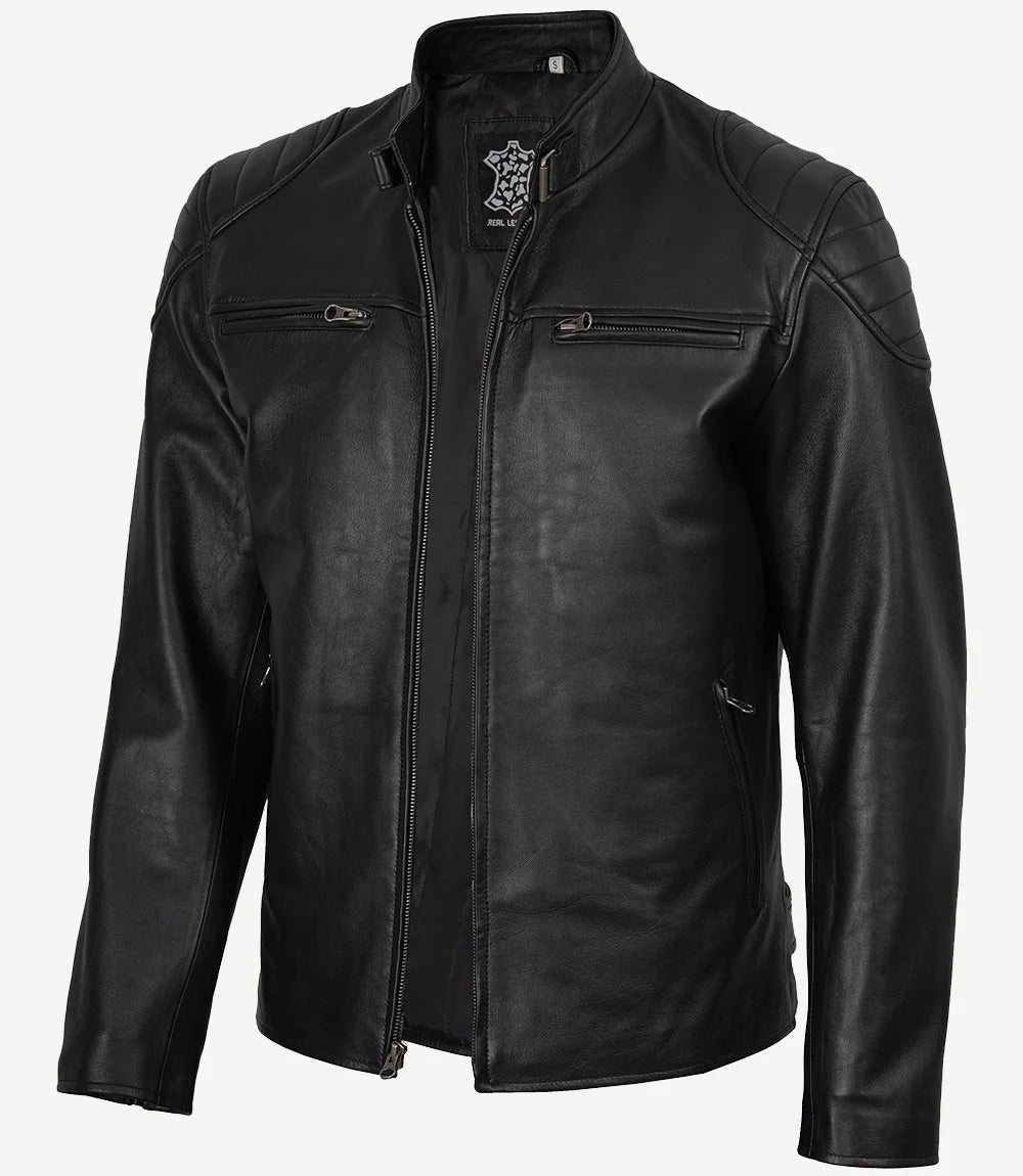 Veste de course en cuir noir pour homme