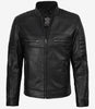 Veste de motard noire en cuir d'agneau véritable pour homme 
