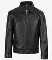 Veste en cuir Harrington noire à col chemise pour homme Reeves