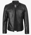 Veste style motard en cuir d'agneau noir pour homme