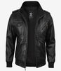 Veste en cuir noir pour homme avec capuche amovible grise