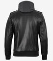 Veste en cuir noir pour homme avec capuche amovible grise
