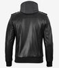 Veste en cuir noir pour homme avec capuche amovible grise