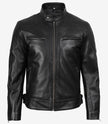 Veste de motard noire en cuir véritable pour homme