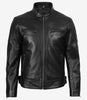 Veste de motard noire en cuir véritable pour homme