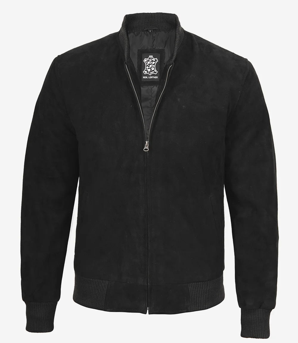 Blouson aviateur en daim noir de qualité supérieure pour homme