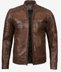 Mens Coffee Brown Cafe Racer Leather Jacket