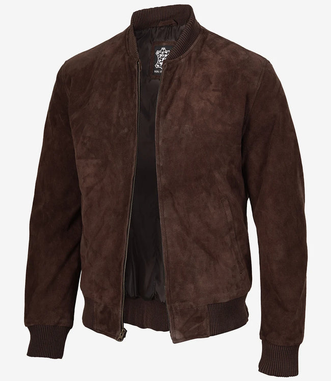 Blouson aviateur en daim marron foncé pour homme