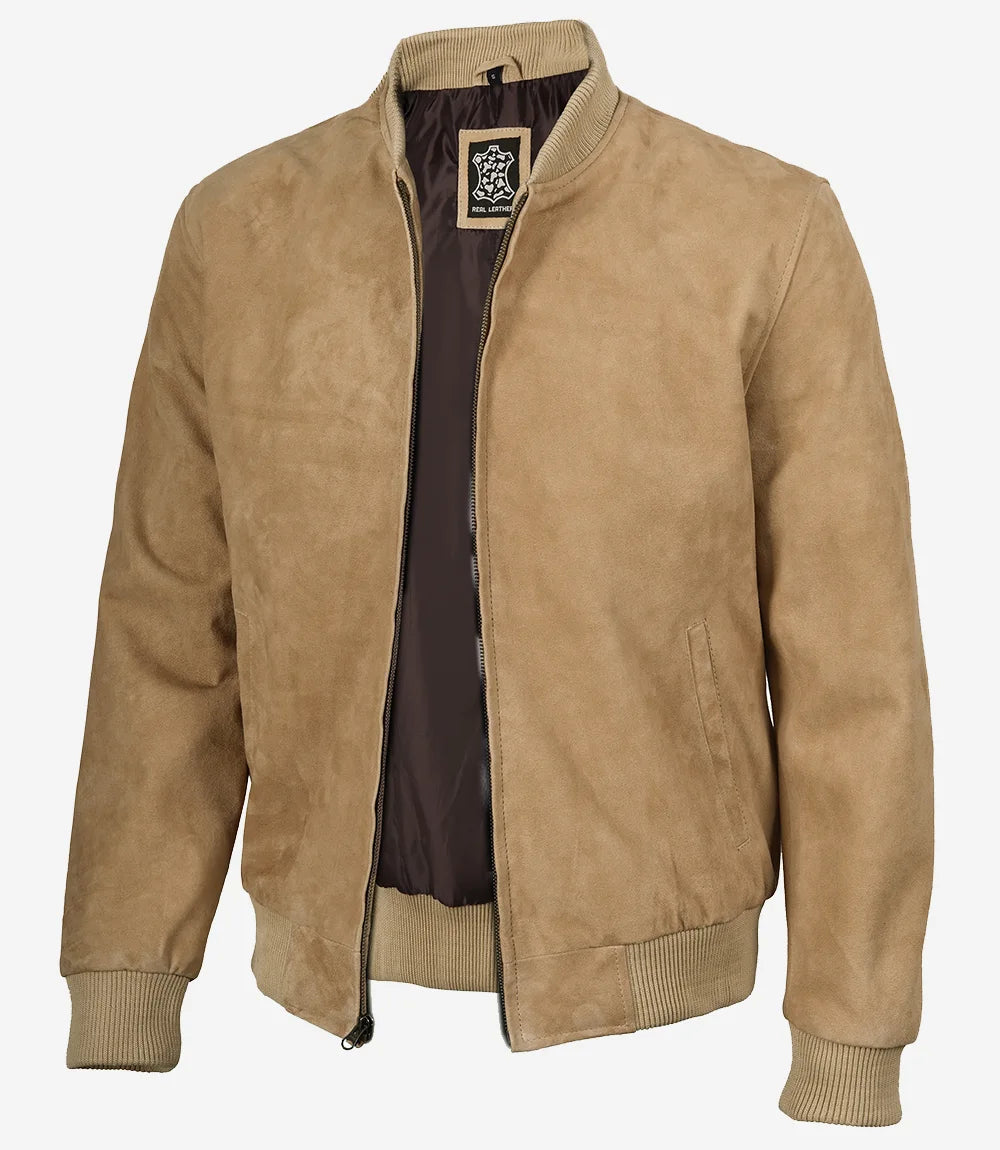 Blouson aviateur en daim camel pour homme