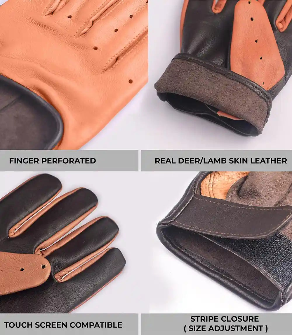 Mens Cognac and Brown Leather Gloves