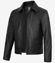 Mens Black Shirt Collar Leather Cowhide Jacket