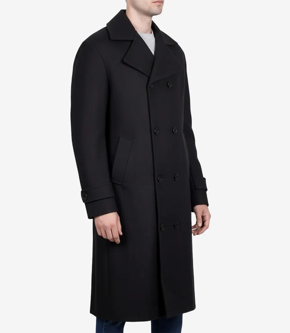 Manteau croisé en laine noire Kenney pour homme – Qualité supérieure