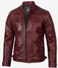 Mens Tall Real Leather Maroon Cafe Racer Jacket