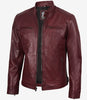 Veste en cuir style motard bordeaux pour homme