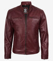 Veste en cuir style motard bordeaux pour homme