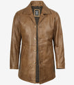 Manteau 3/4 en cuir marron camel pour homme