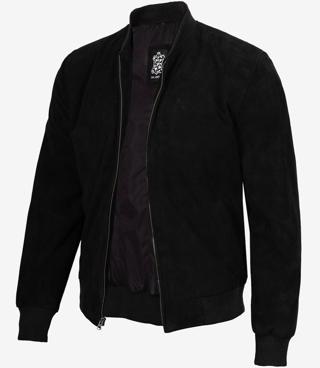 Blouson aviateur en daim noir de qualité supérieure pour homme