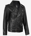 Veste en cuir asymétrique noire pour homme – Style moto