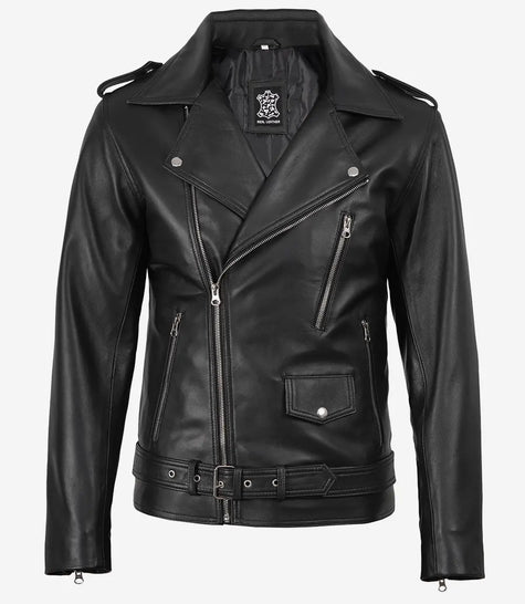 Veste en cuir asymétrique noire pour homme – Style moto