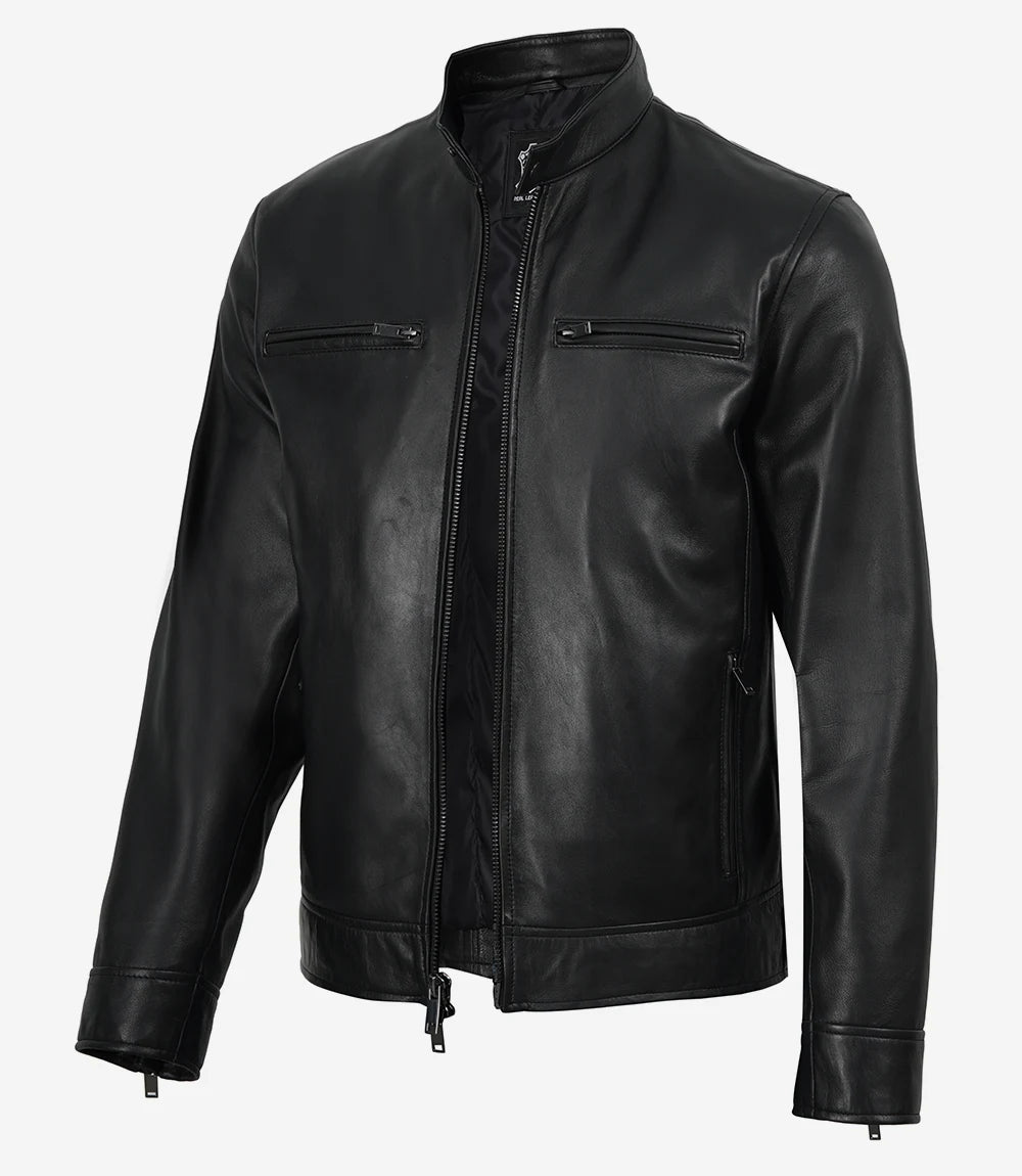 Mens Premium Black Biker Style Leather Jacket