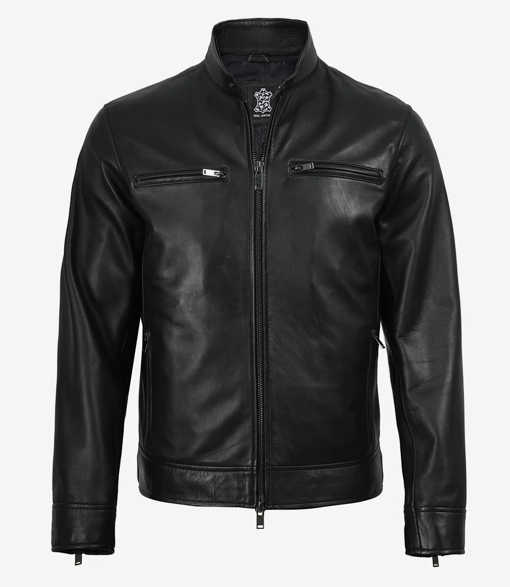 Mens Premium Black Biker Style Leather Jacket