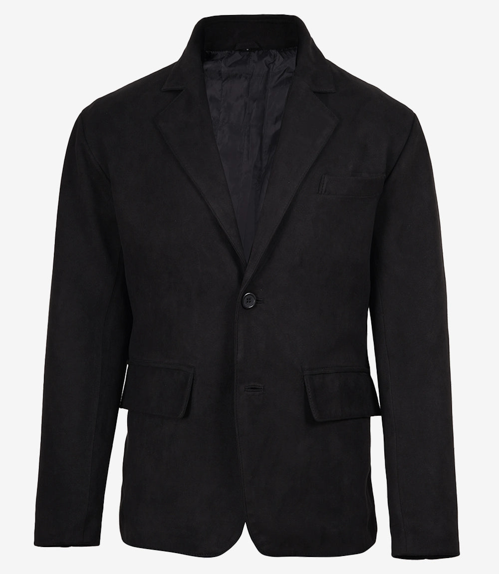 Men's Black Faux Suede Two-Button Notch Lapel Blazer Jacket
