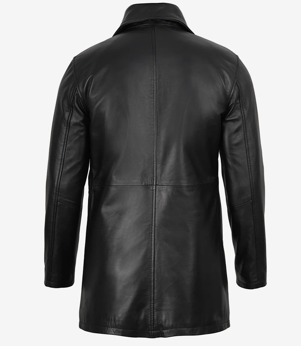 Manteau 3/4 en cuir d'agneau noir pour homme