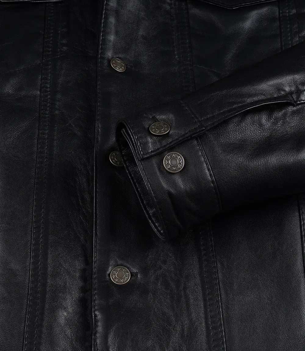 Men's Black Real Lambskin Leather Trucker Jacket – Sherpa Lined