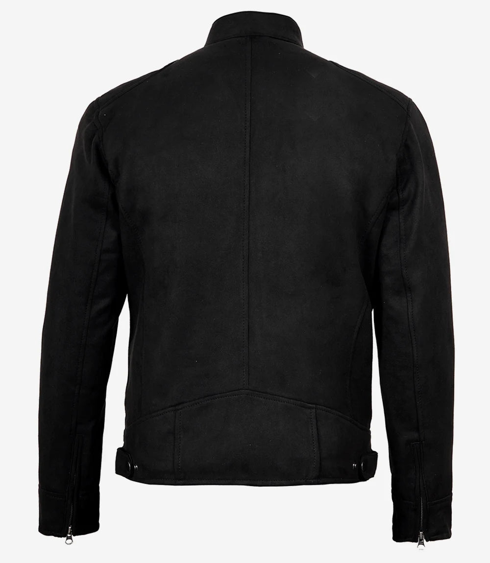 Men's Black Faux Suede Biker Style Jacket