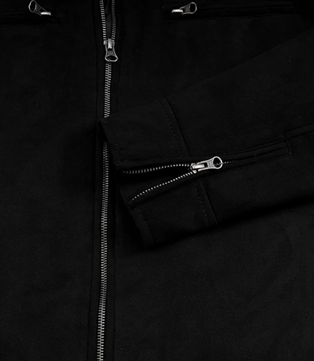 Men's Black Faux Suede Biker Style Jacket