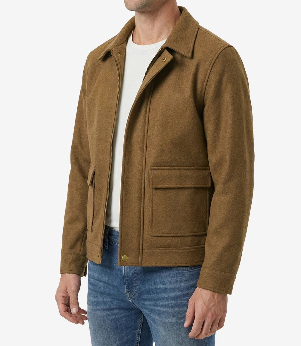 Bradley Mens Camel Brown Wool Utility Jacket