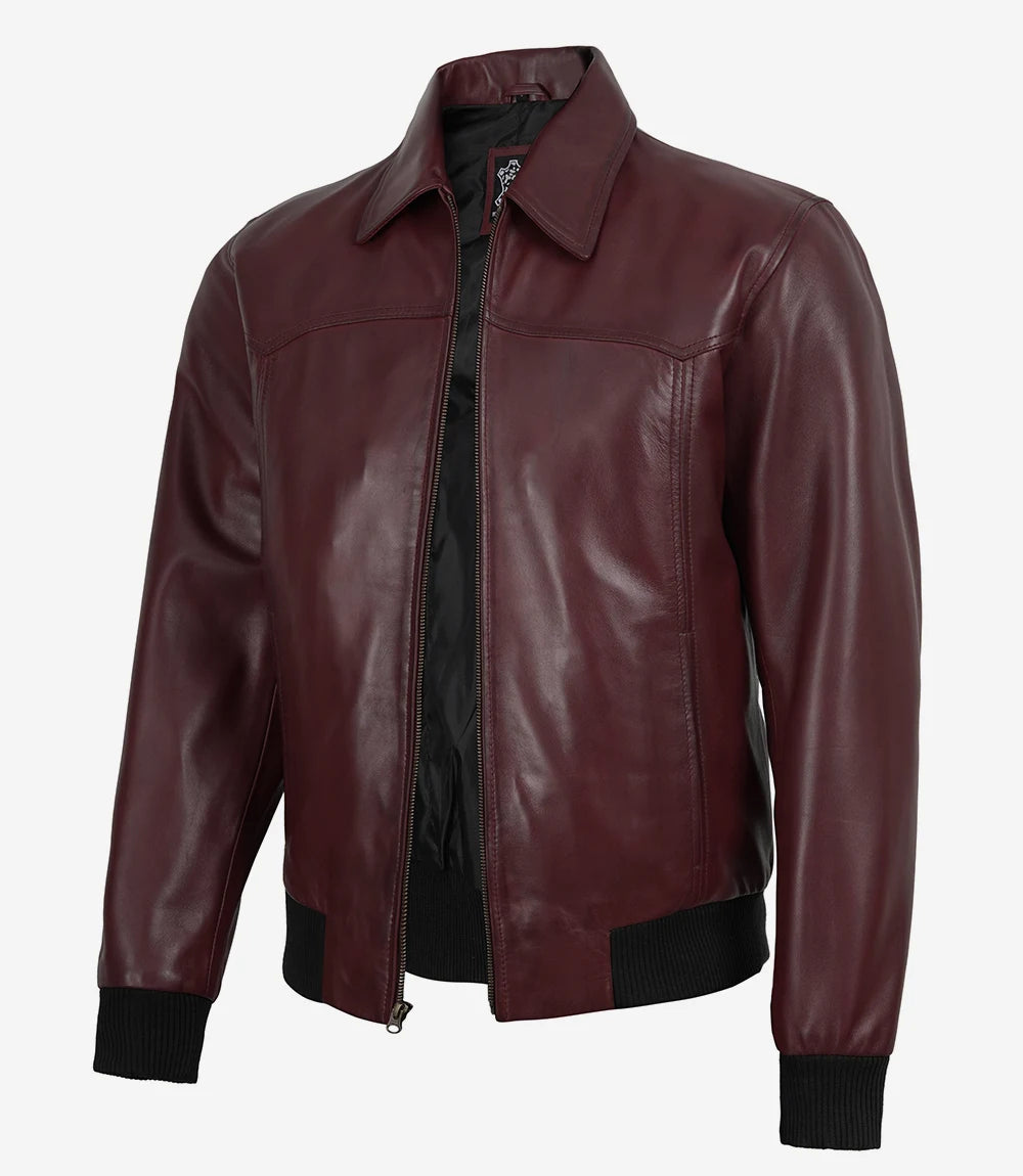 Veste en cuir noir style motard pour homme