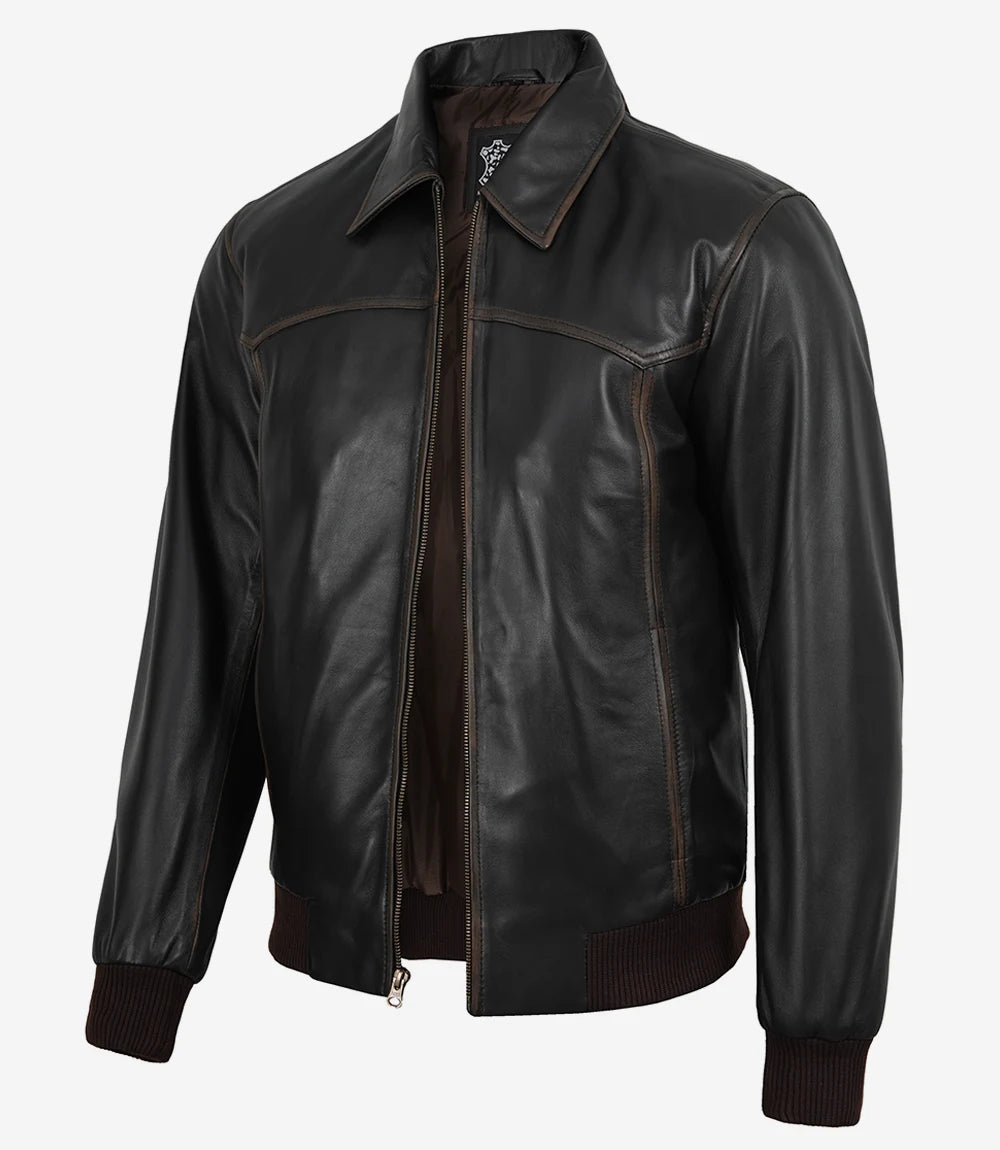 Veste en cuir noir style motard pour homme