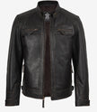 Veste style motard en cuir marron vieilli pour homme - Épaules matelassées